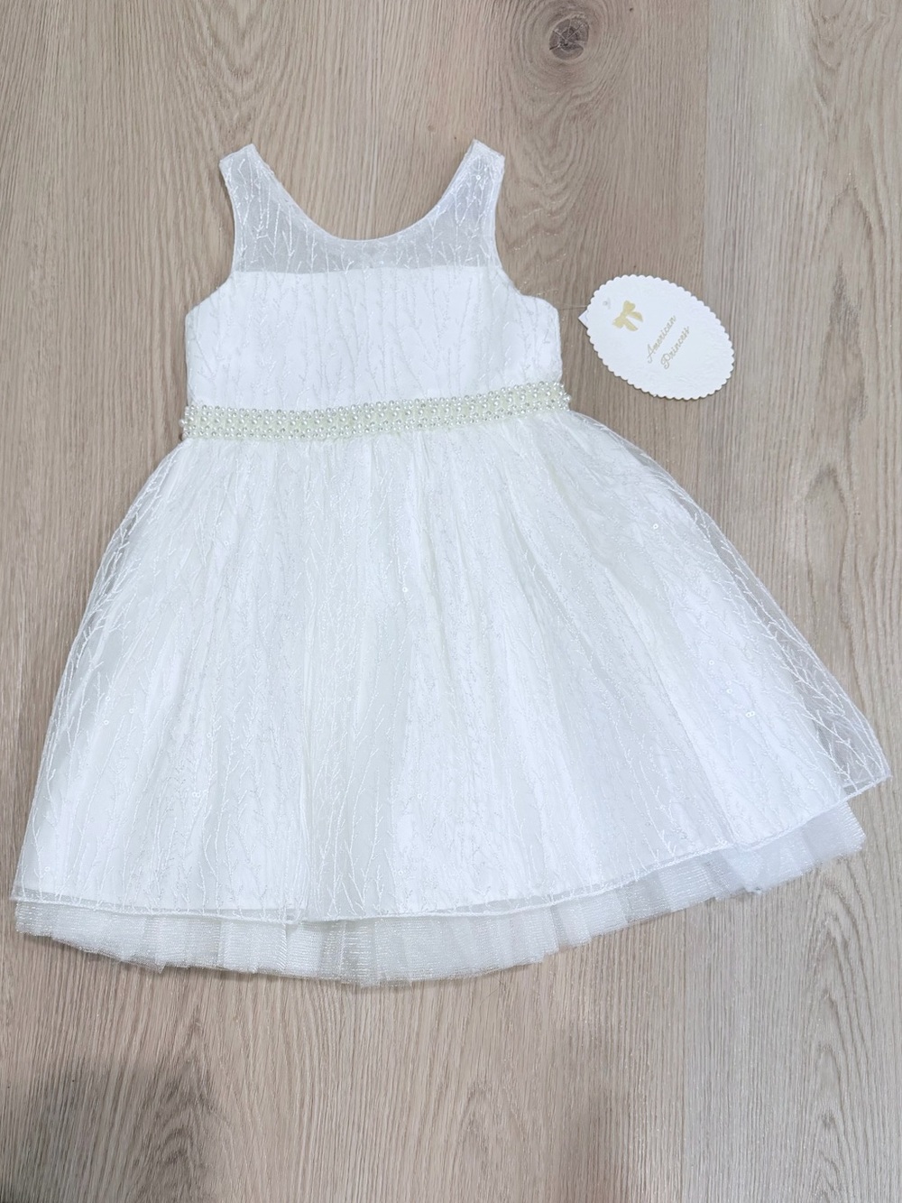 American Princess Ivory Tulle Party Dress with Beaded Waist